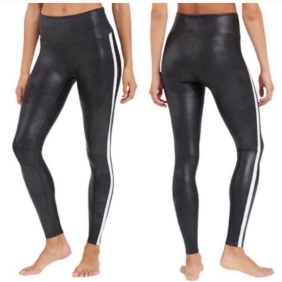 Spanx Faux Leather NEW Side Stripe Leggings size L - Picture 2 of 9